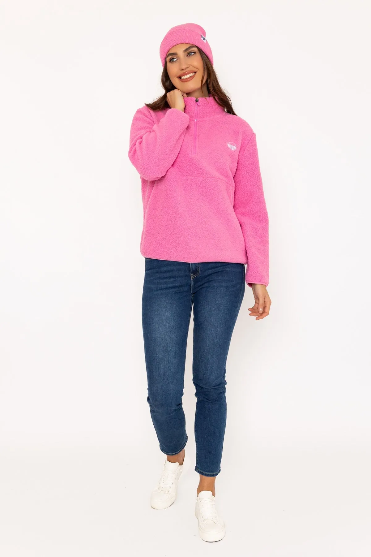 1/2 Zip Teddy Fleece Bubble in Gum Pink