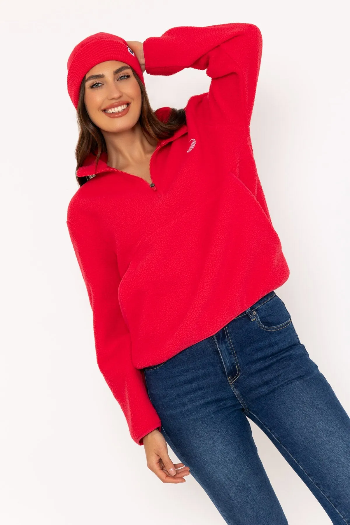 1/2 Zip Teddy Fleece in Watermelon