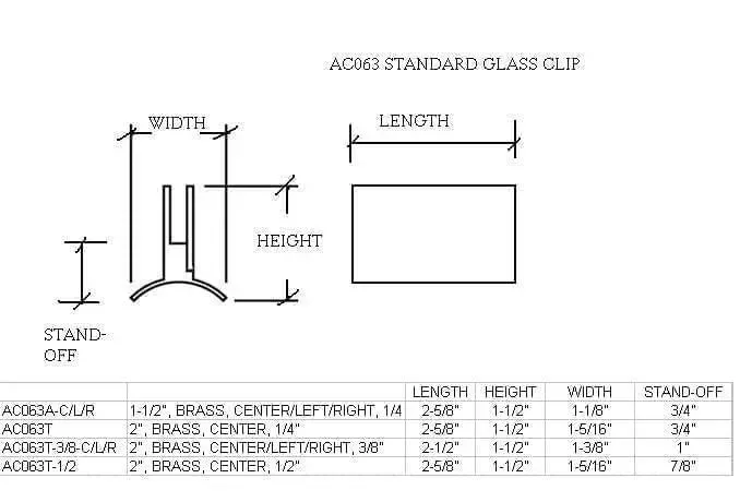 3/8 Standard Glass Center Clip for 3/8" Glass - 2" Tubing