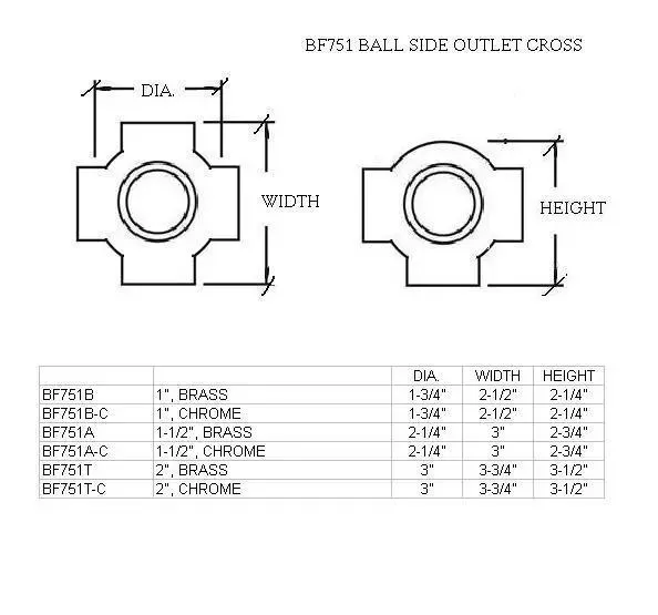 Ball Side Outlet Cross for 2" Tubing