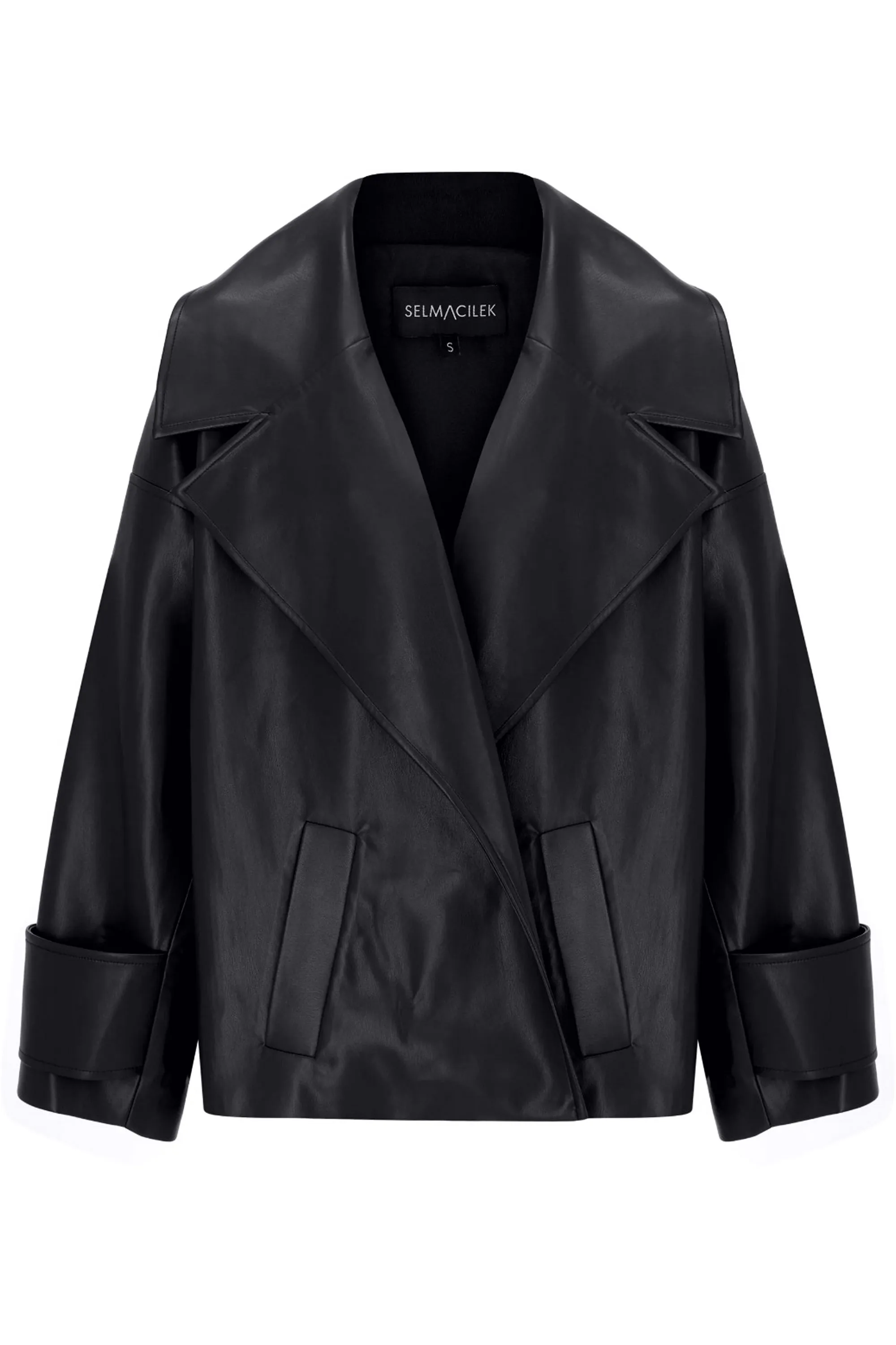 BLACK VEGAN LEATHER OVERSIZED JACKET