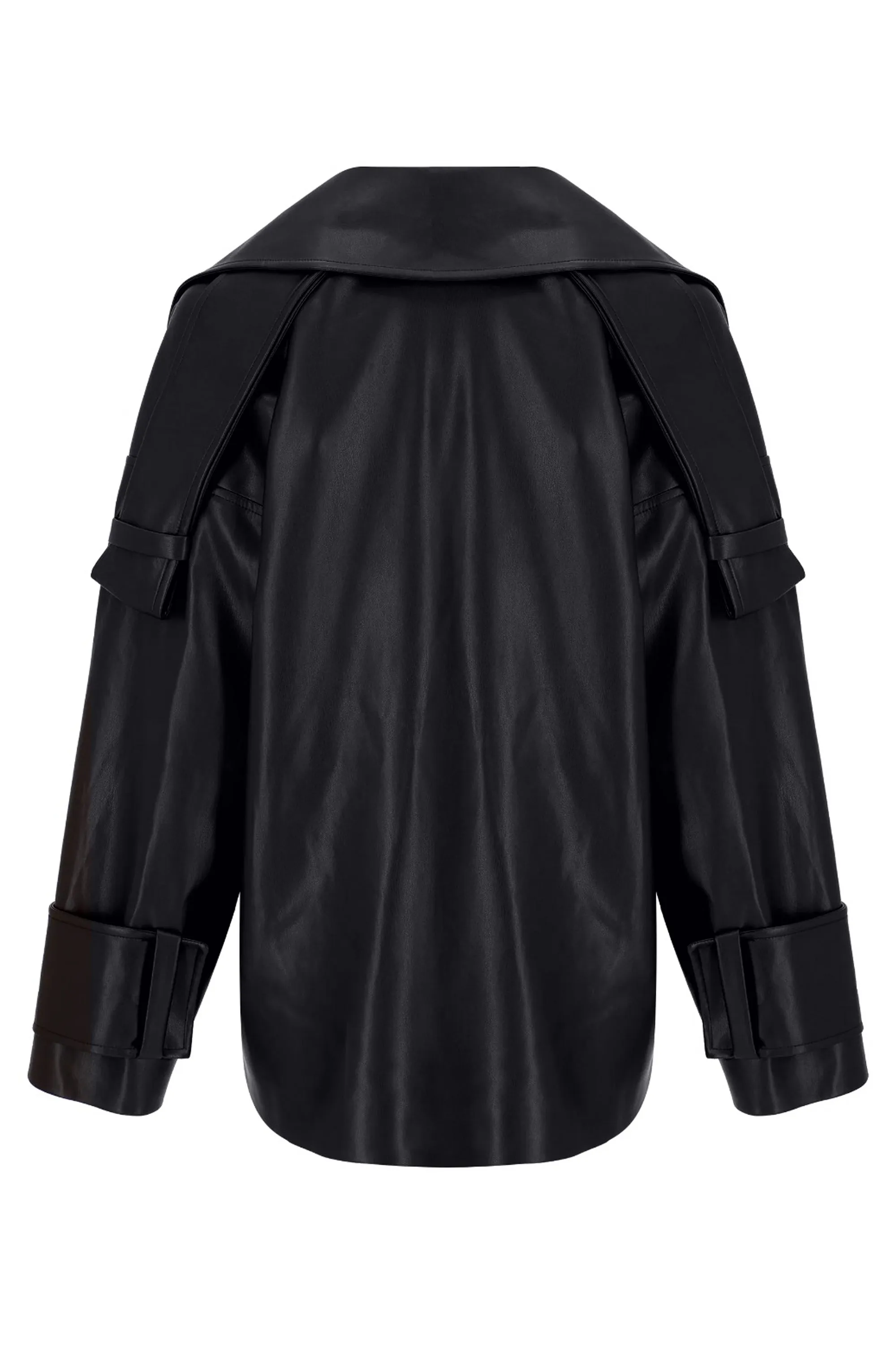 BLACK VEGAN LEATHER OVERSIZED JACKET