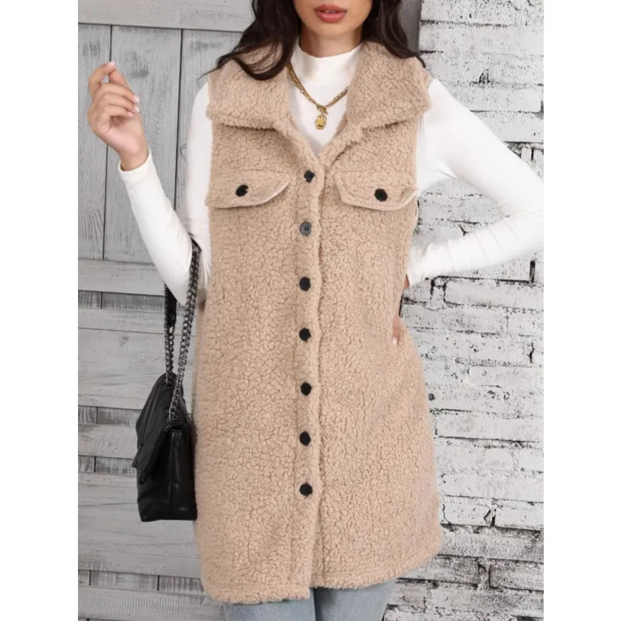Button Up Teddy Vest Coat