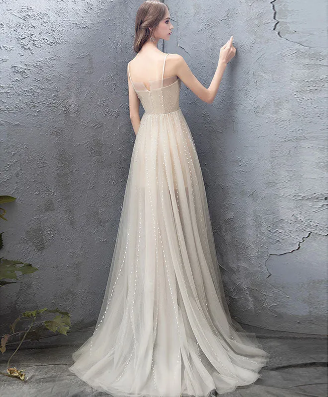 Champagne Tulle High Low Prom Dress, Champagne Evening Dress