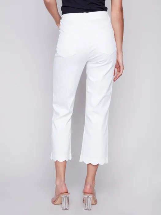 Charlie B Straight Leg Twill Jeans with Scallop Hem