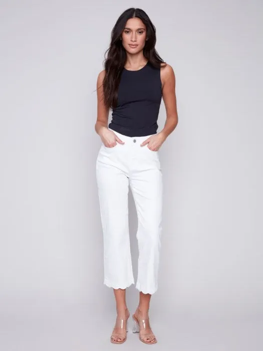 Charlie B Straight Leg Twill Jeans with Scallop Hem