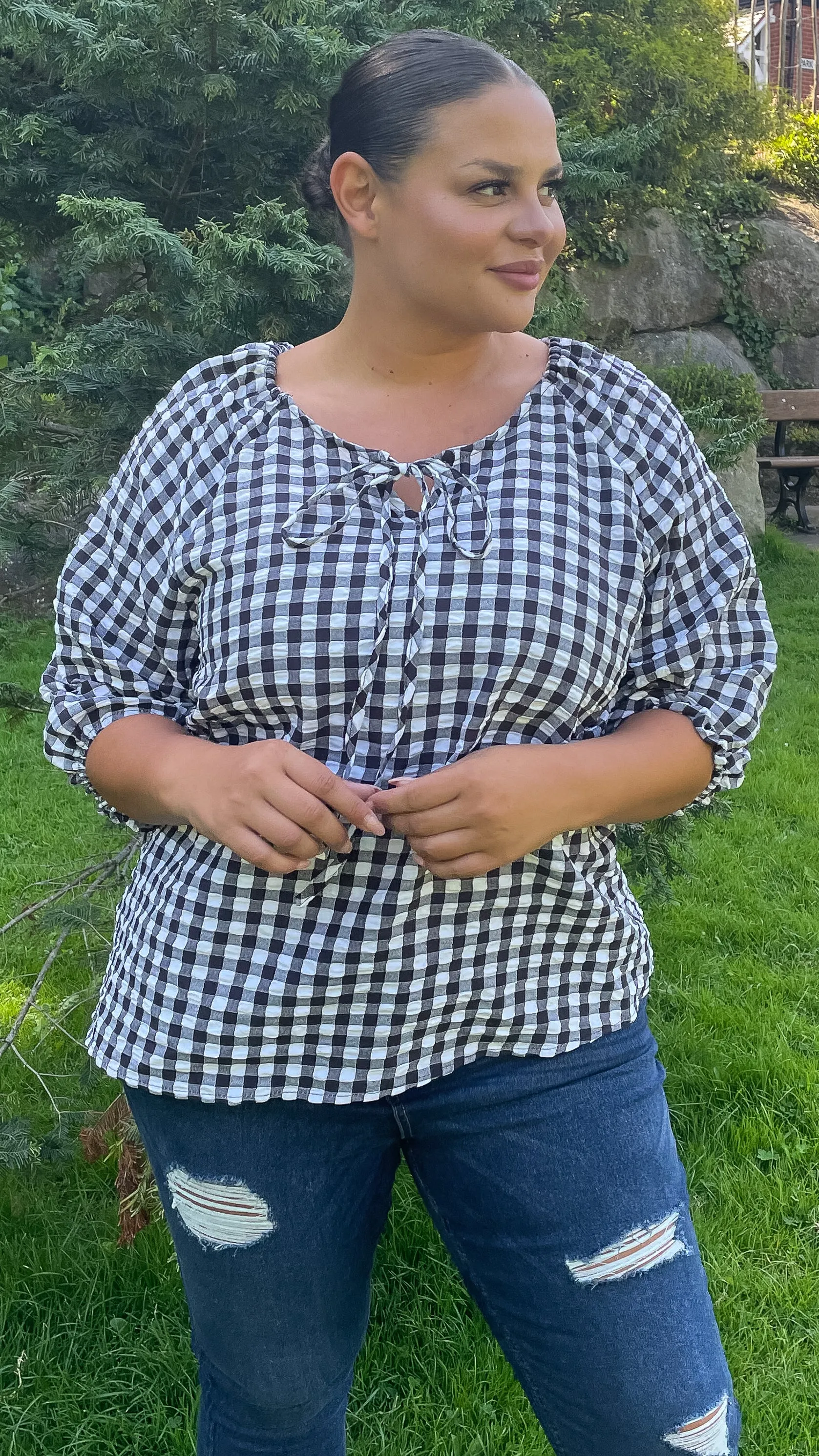 CurveWow Gingham 3/4 Sleeve Tunic