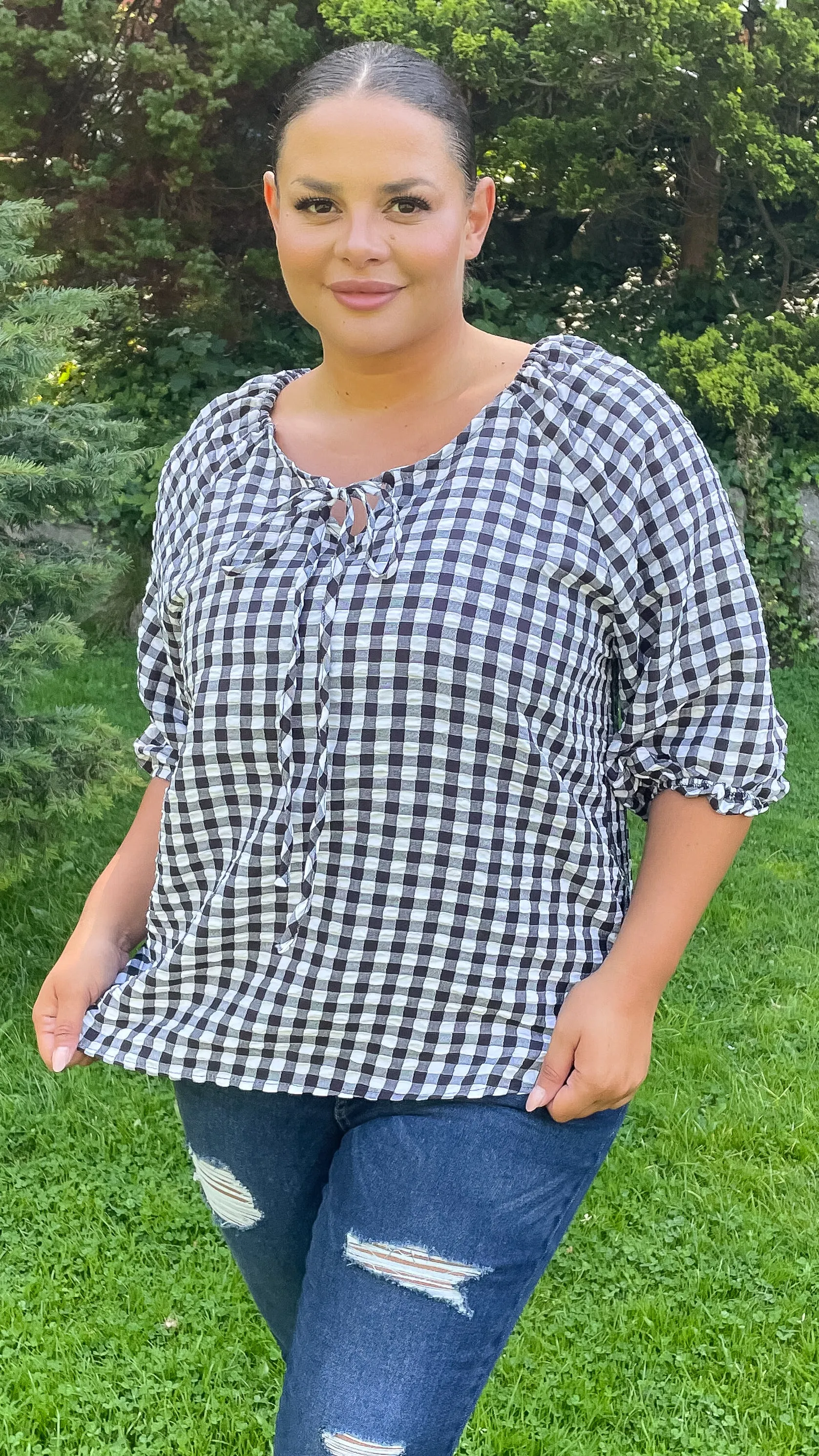 CurveWow Gingham 3/4 Sleeve Tunic