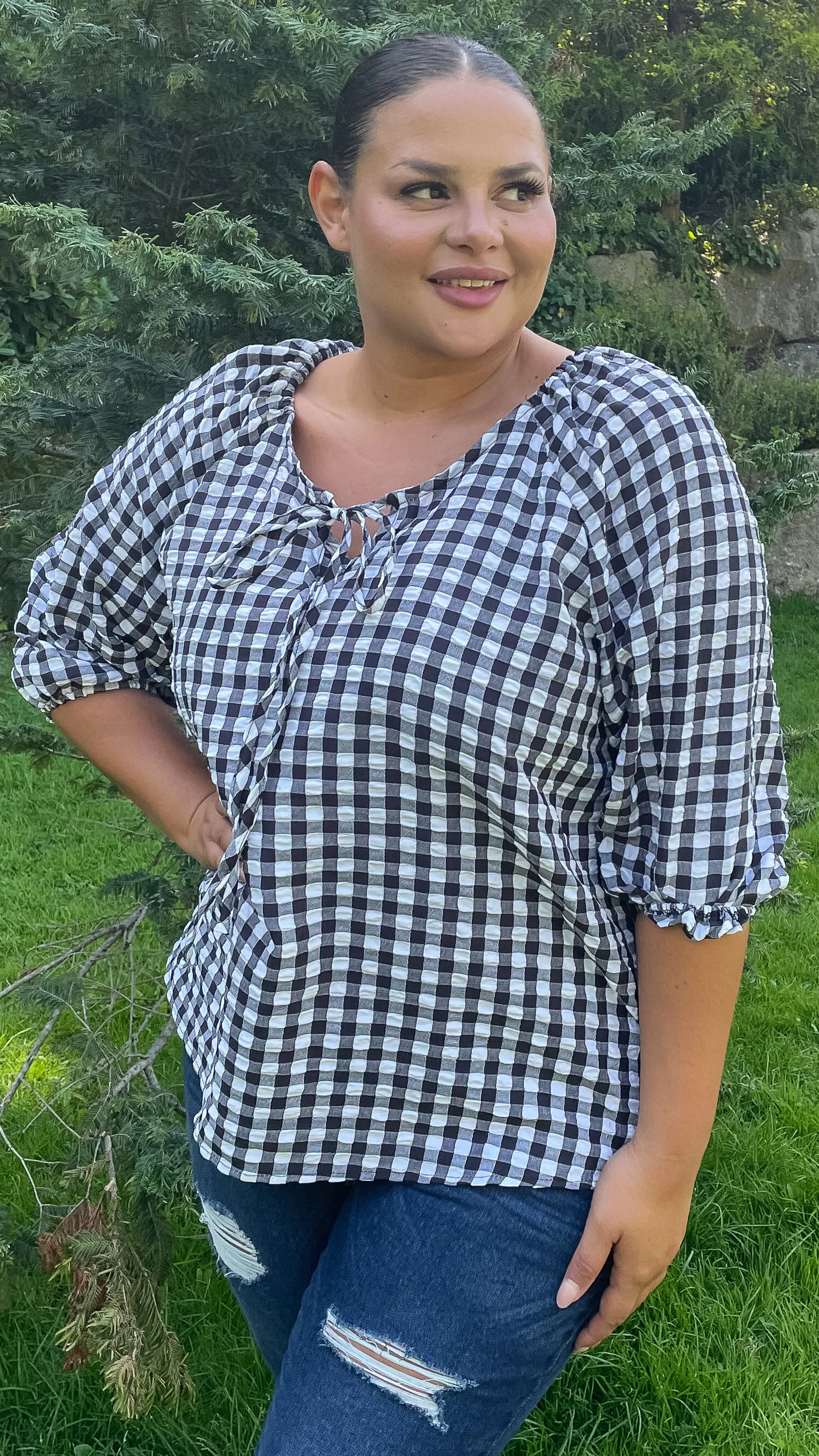 CurveWow Gingham 3/4 Sleeve Tunic