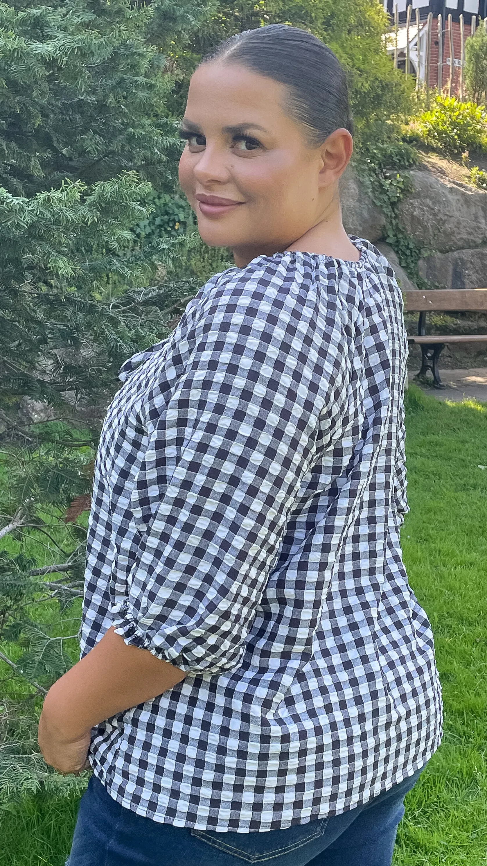 CurveWow Gingham 3/4 Sleeve Tunic