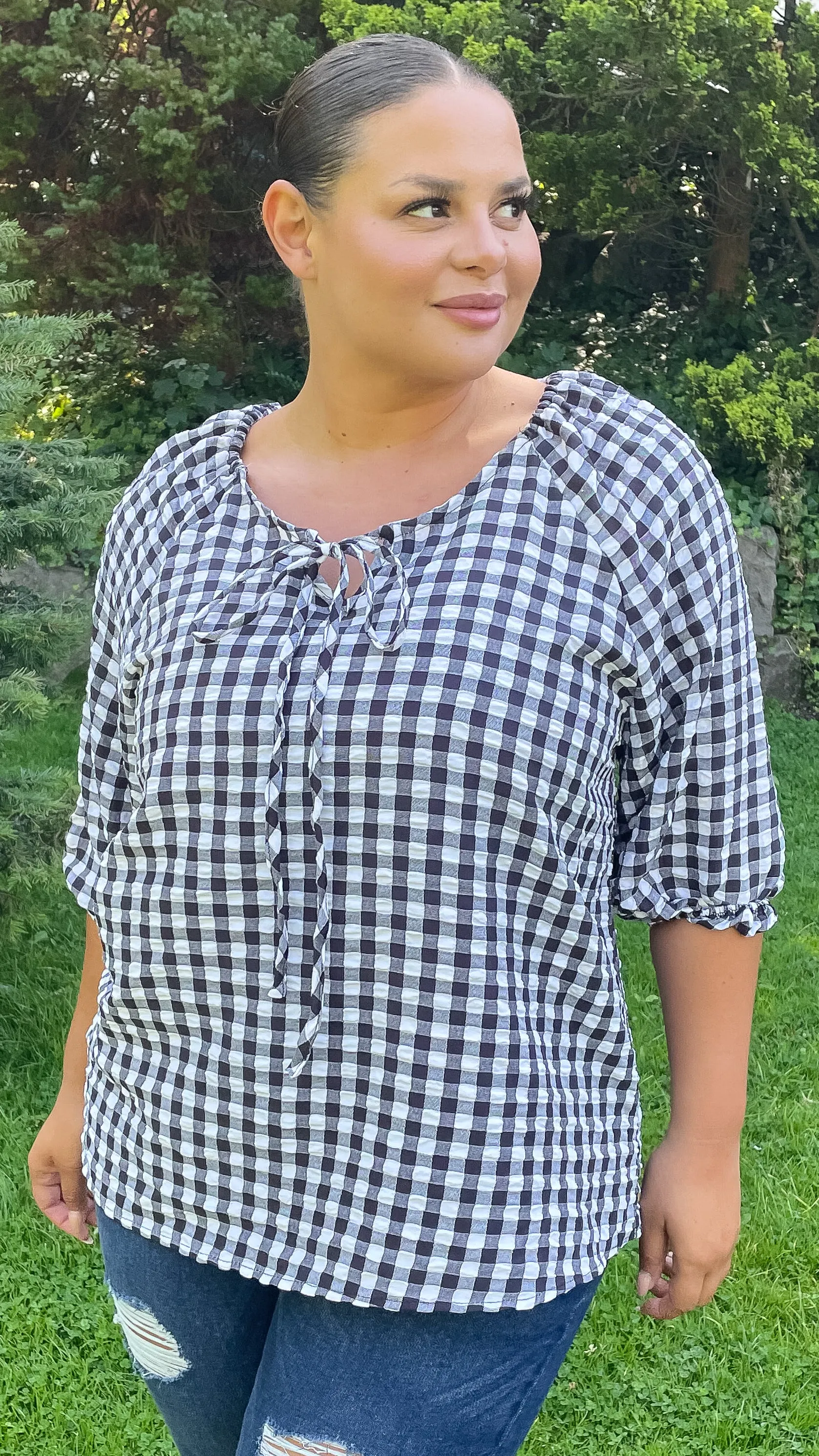 CurveWow Gingham 3/4 Sleeve Tunic