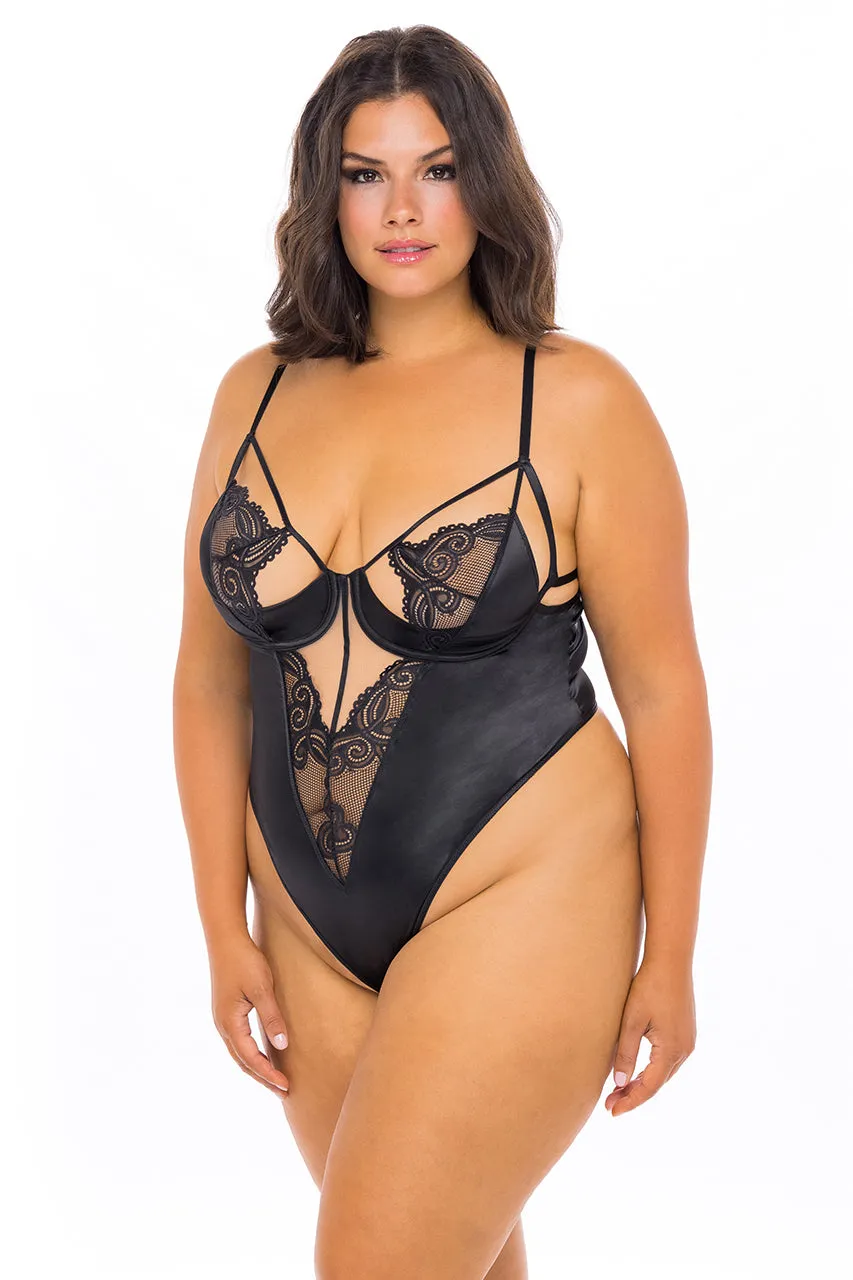 Curvy Ivy Lace Teddy - BLACK