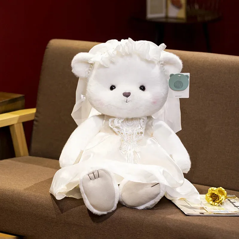 Cute Wedding Couple Teddy Bears with Formal Bridal Attire