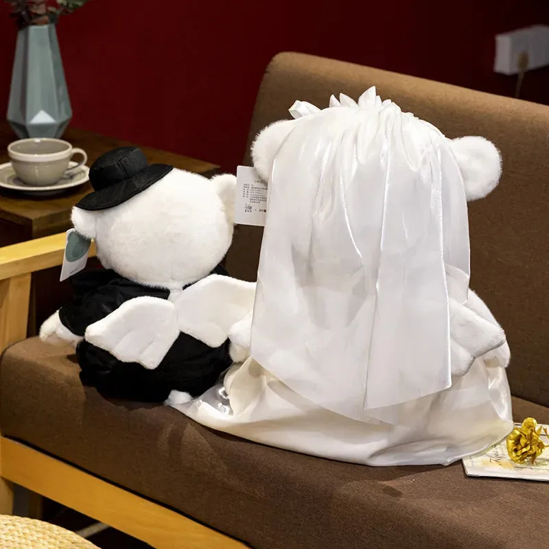 Cute Wedding Couple Teddy Bears with Formal Bridal Attire