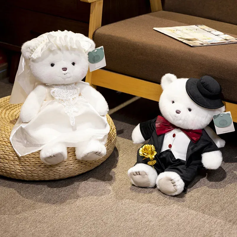 Cute Wedding Couple Teddy Bears with Formal Bridal Attire