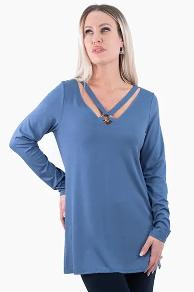 Denim Blue V Neck Tunic