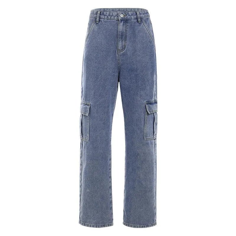 FashionSierra - Women's mid rise fashion cargo jeans loose fit baggy jeans