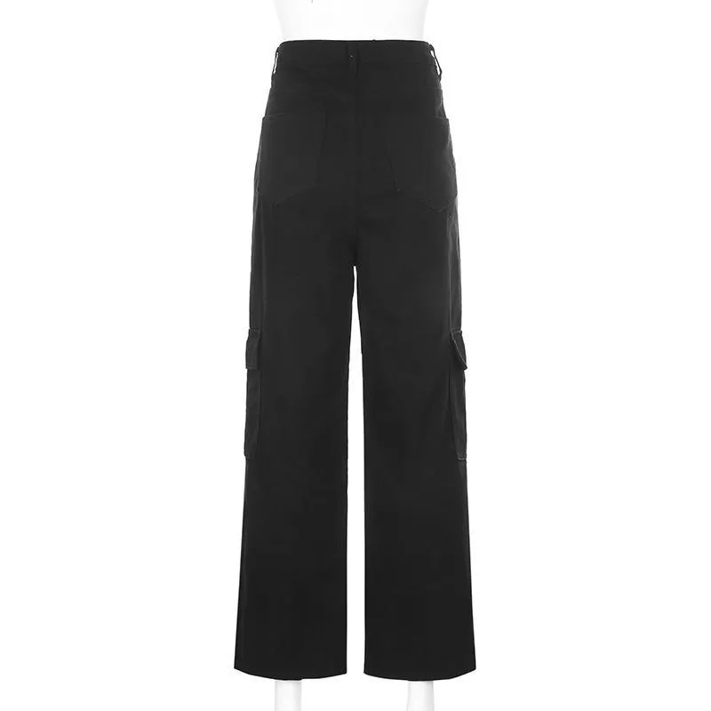 FashionSierra - Women's mid rise fashion cargo jeans loose fit baggy jeans