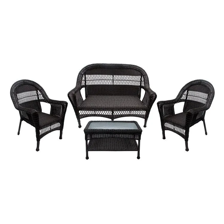 Four-Piece Dark Brown Resin Wicker Patio Furniture Set