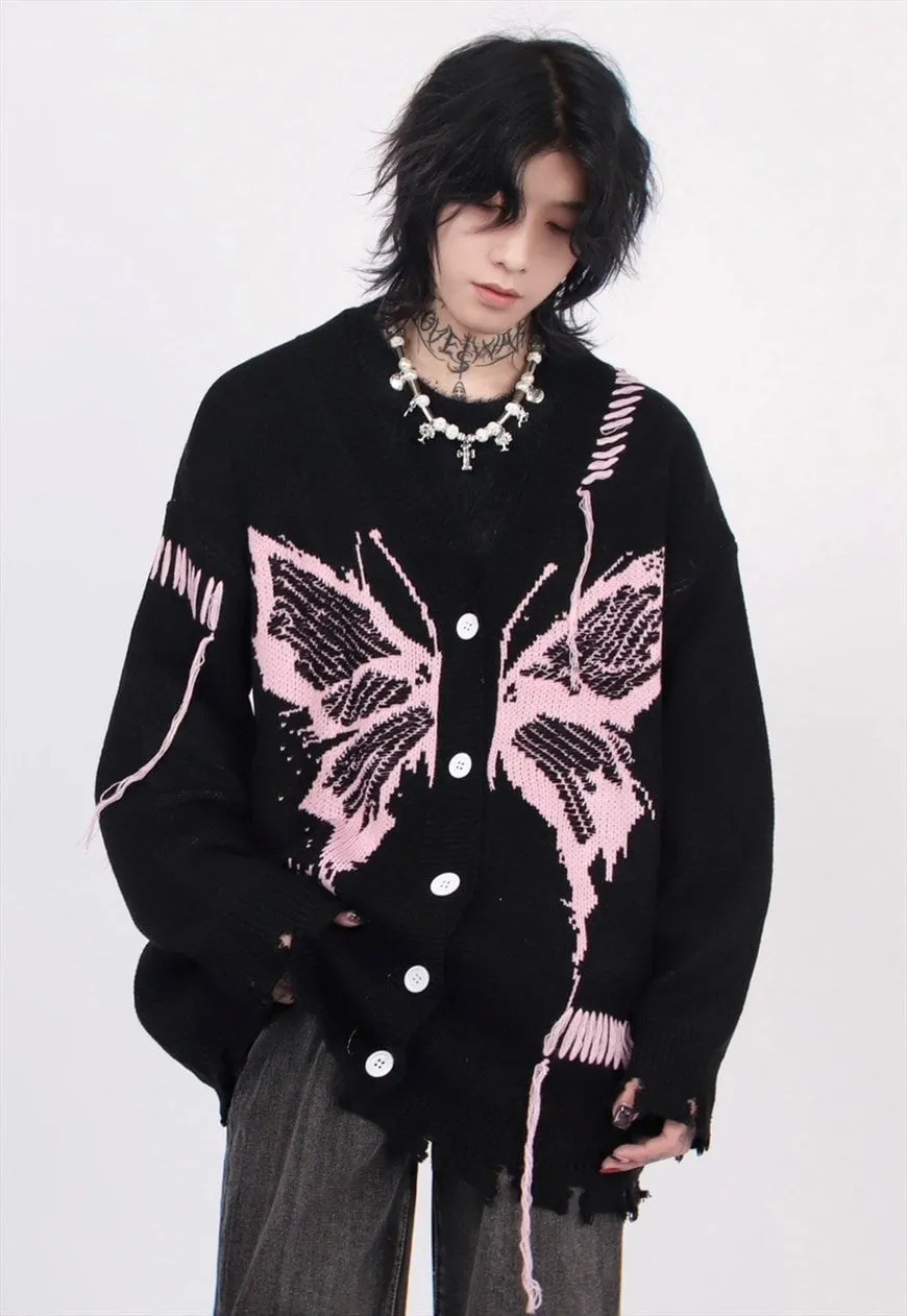 Gothic cardigan distressed jumper knitted butterfly top