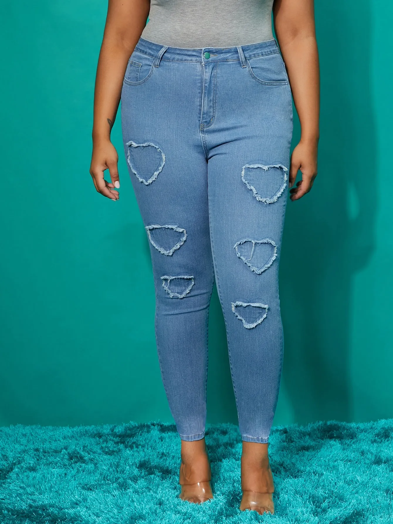 Heart Zipper High Waist Cropped Plus Size Jeans
