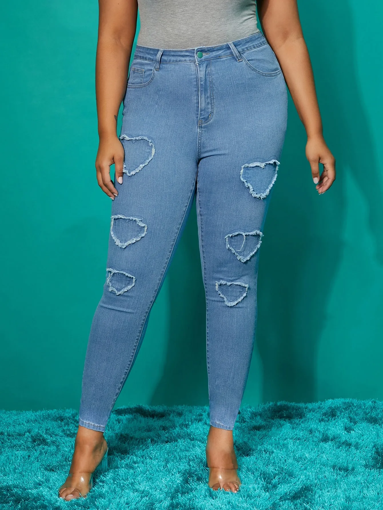 Heart Zipper High Waist Cropped Plus Size Jeans