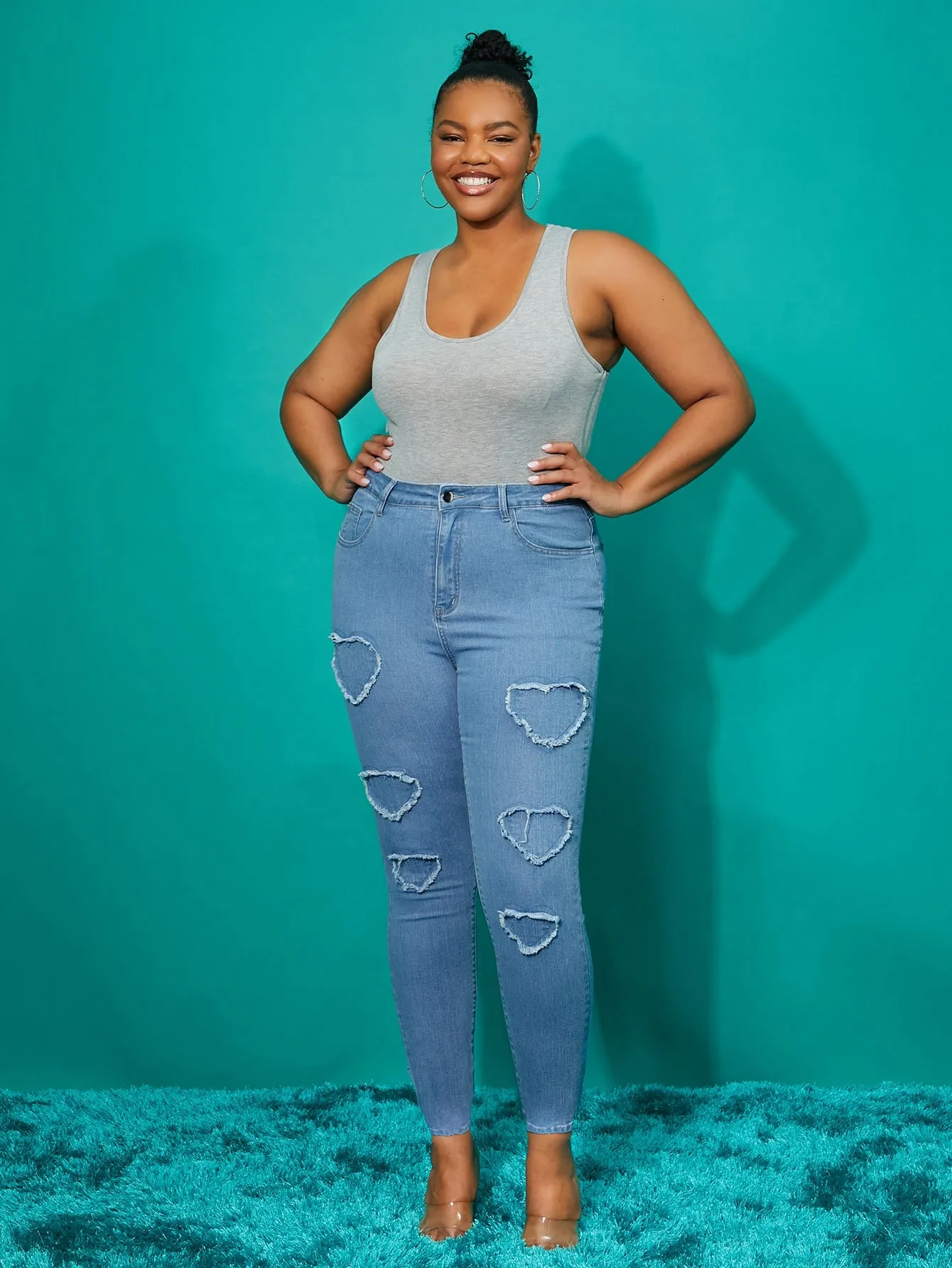 Heart Zipper High Waist Cropped Plus Size Jeans