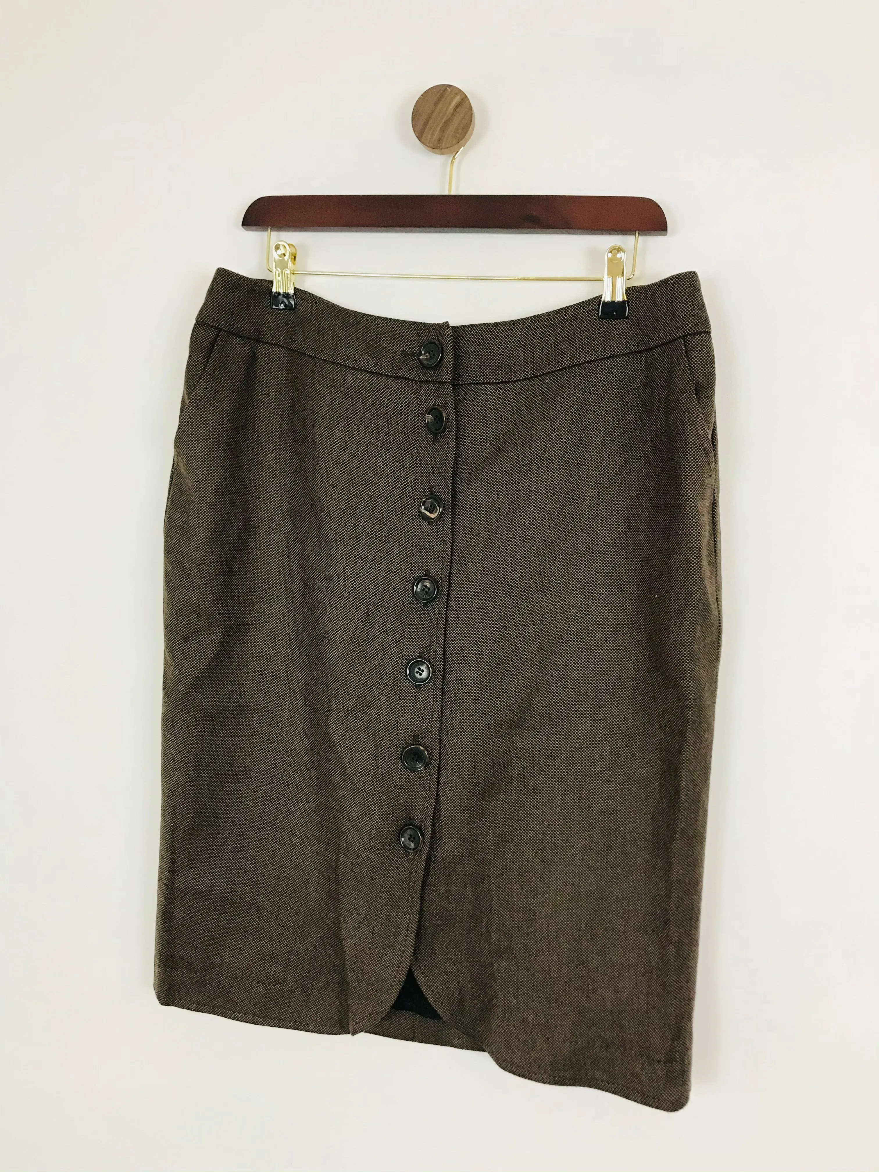Jaeger Women’s Wool Button Up Skirt | UK14 | Brown