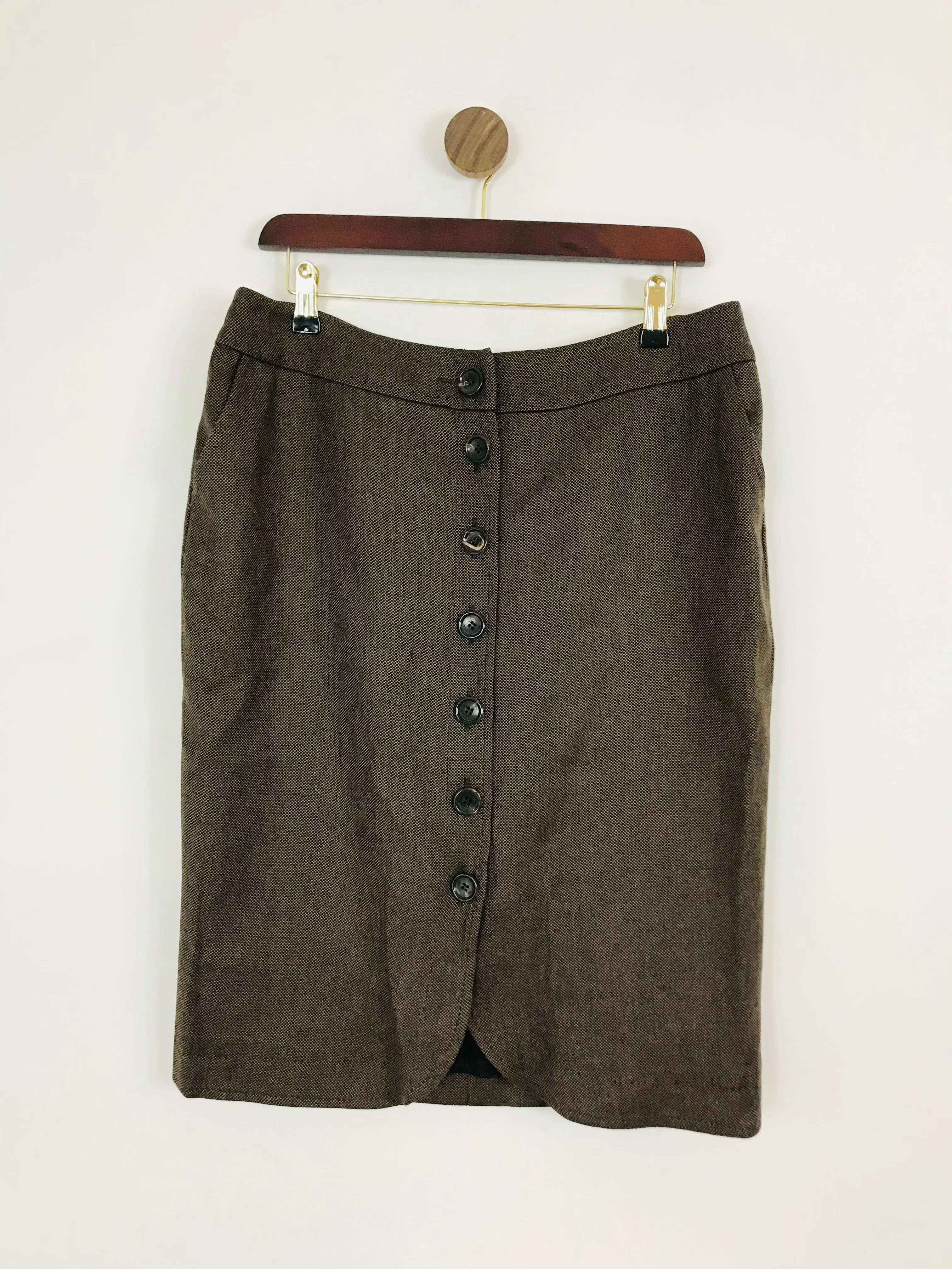 Jaeger Women’s Wool Button Up Skirt | UK14 | Brown