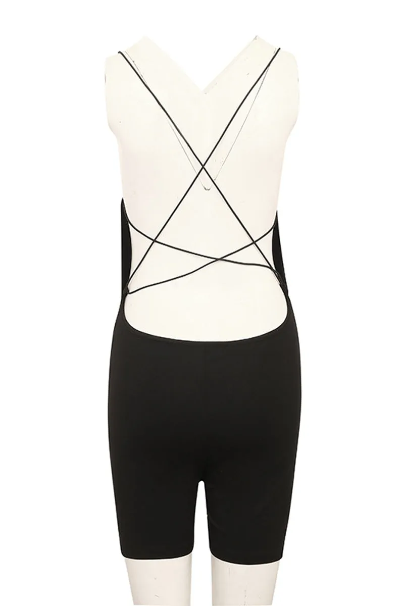 JE610 Criss Cross Cutout Cami Romper