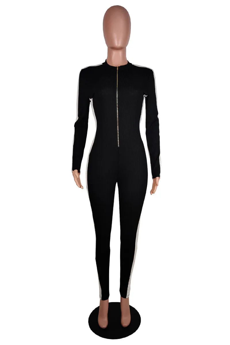 JI742 Contrast Zip Jumpsuit