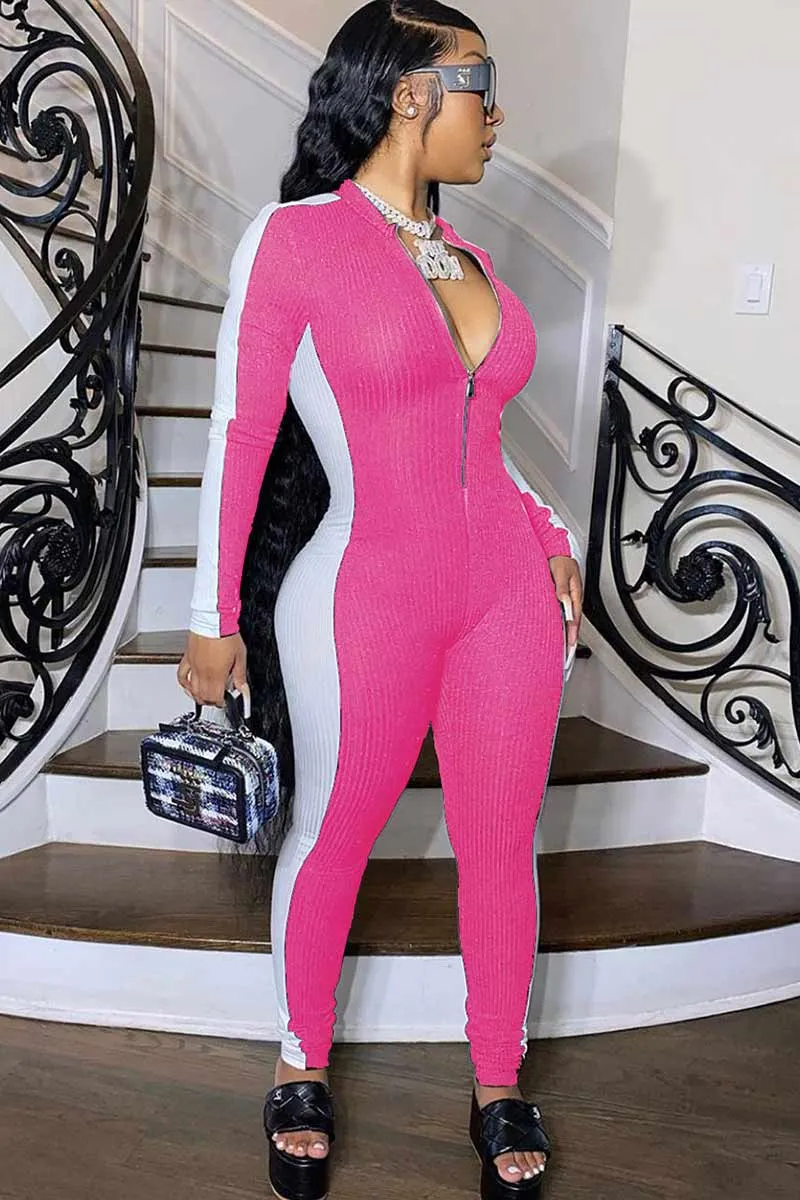 JI742 Contrast Zip Jumpsuit