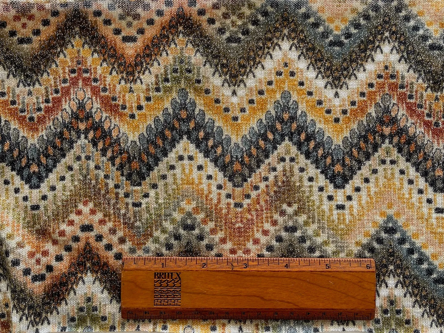Light-Weight Metallic Butterscotch Zig-Zag Polyester Blend Sweater Knit (Made in Italy)
