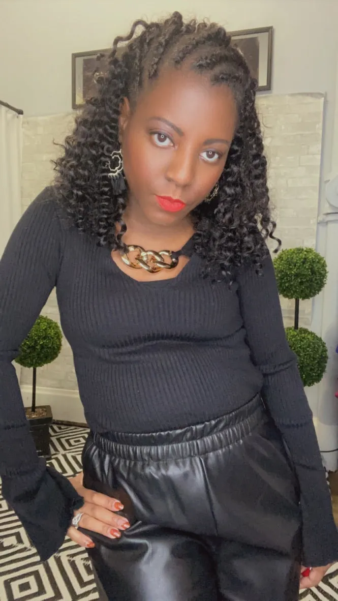 Long Sleeve Rib Chain Detail Cut Out Sweater