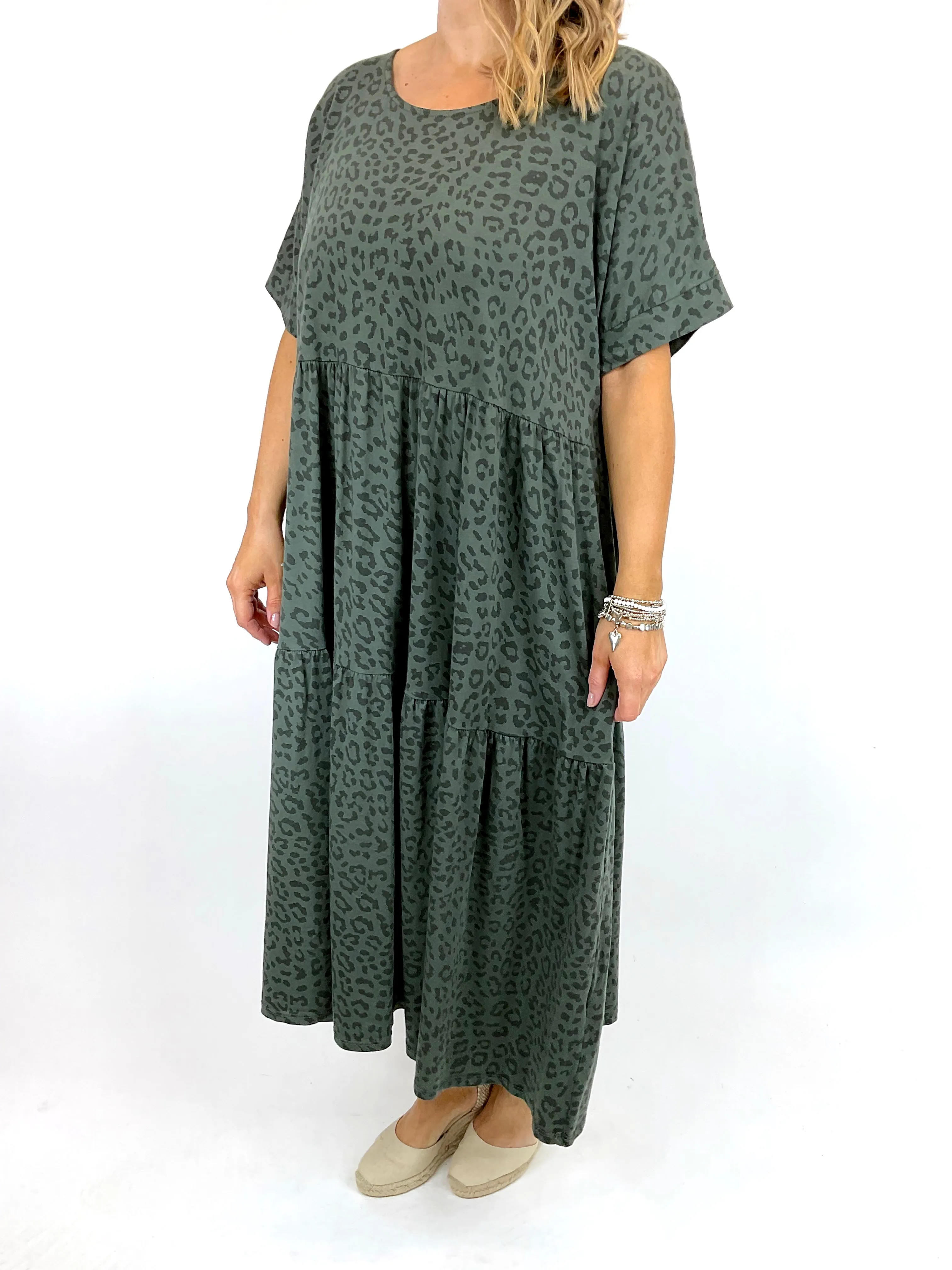 Made in Italy Lagenlook Margo Leopard Print Tunic Top in Khaki. code 10666