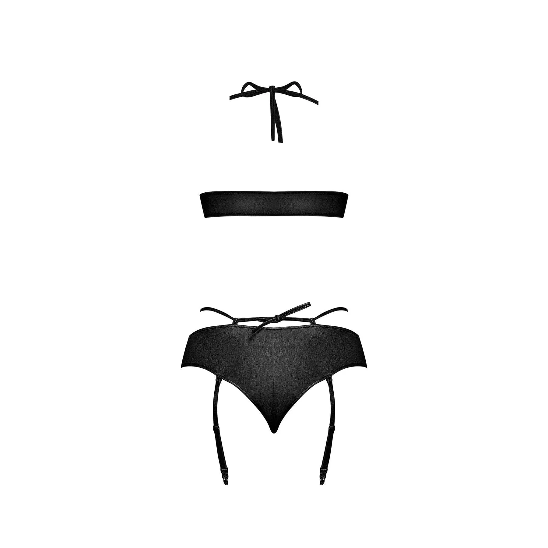 Magic Silk Lust Fetish Urania Leather Look Open Cup Crotchless Halter Teddy Black