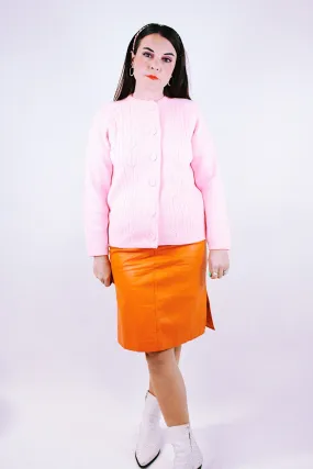 Orange Leather Pencil Skirt