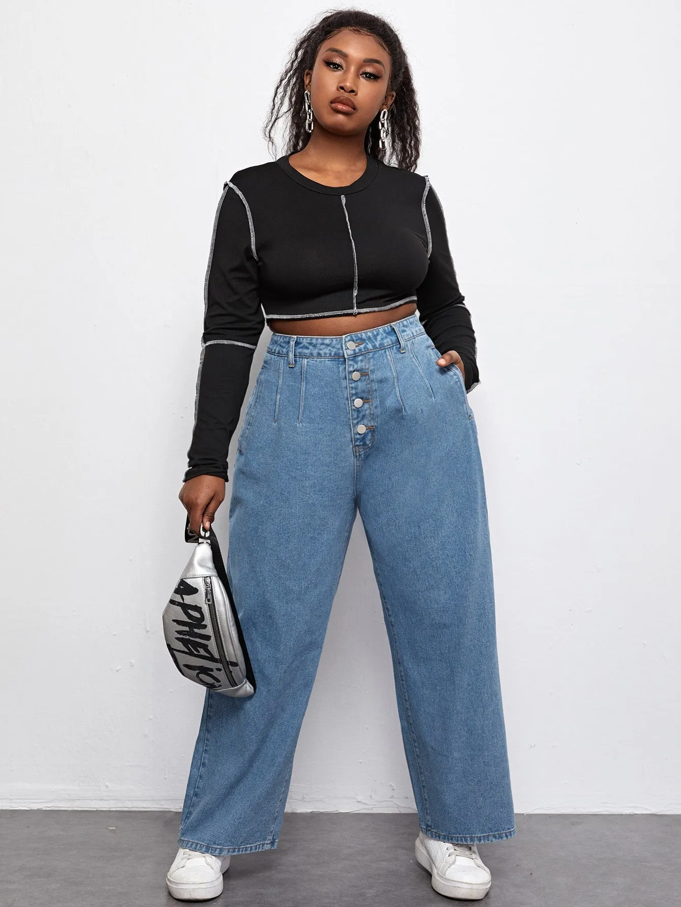 Plain Natural Long Plus Size Jeans