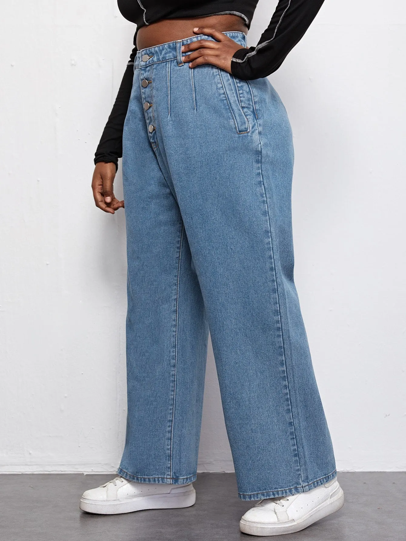 Plain Natural Long Plus Size Jeans