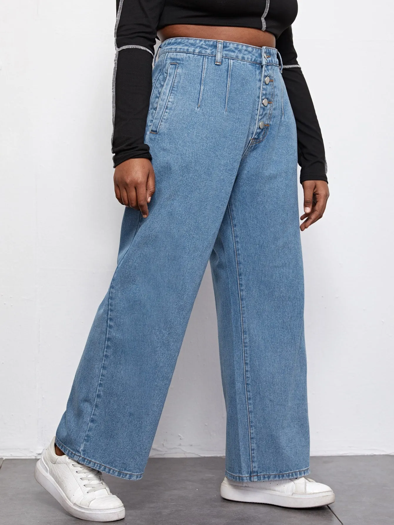 Plain Natural Long Plus Size Jeans