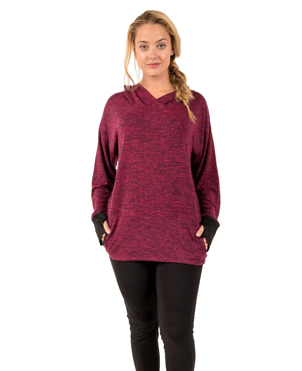 Plus Light Sweater Relaxed Fit Hooded Long Sleeve Shirt