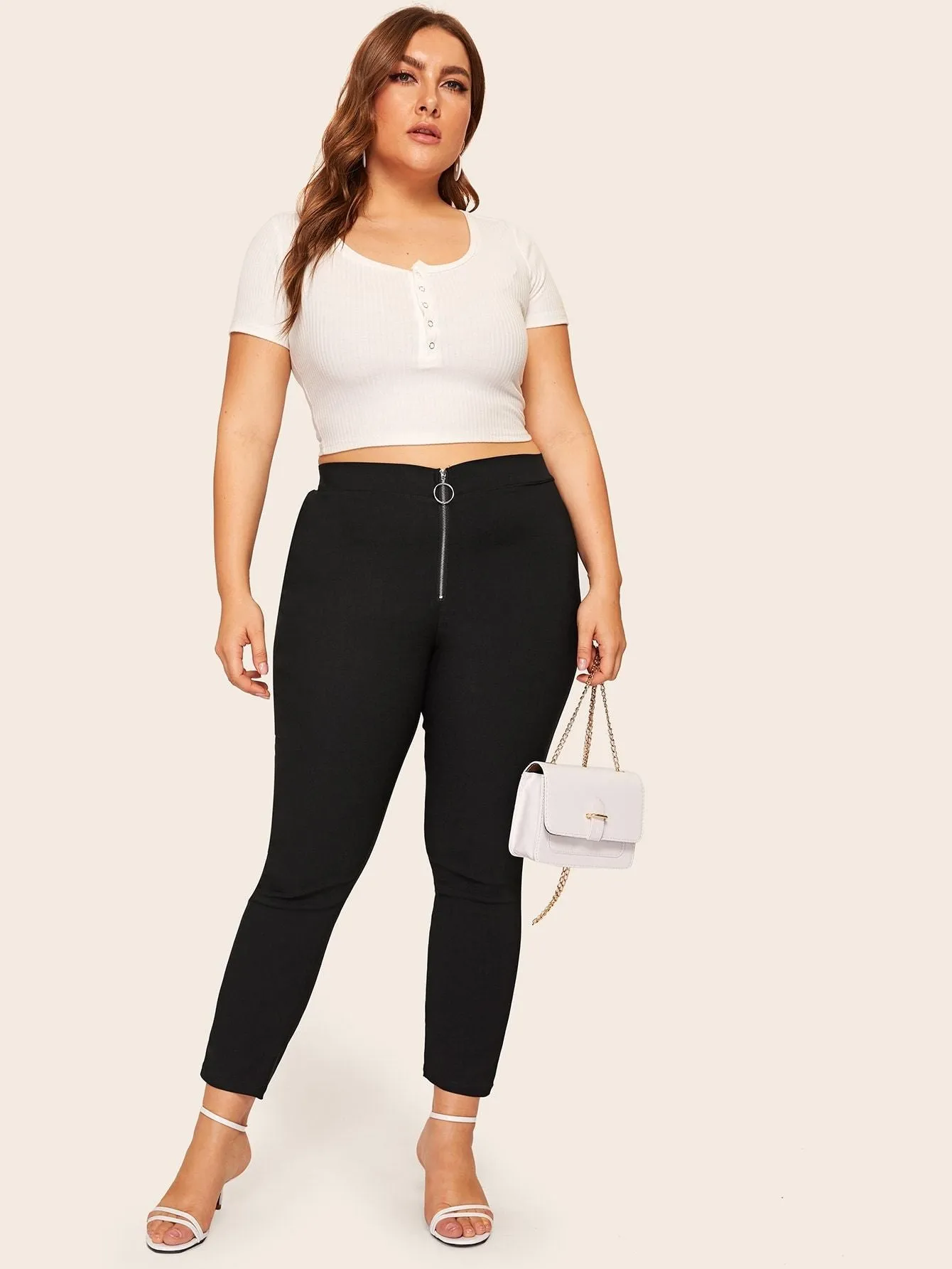 Plus Zipper Solid Skinny Jeans