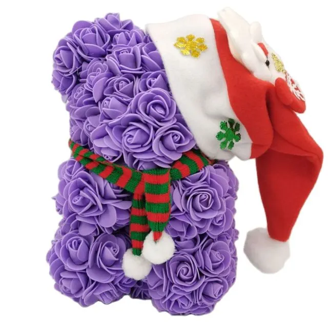 Rose Teddy Bear with Christmas Hat For Christmas Gift