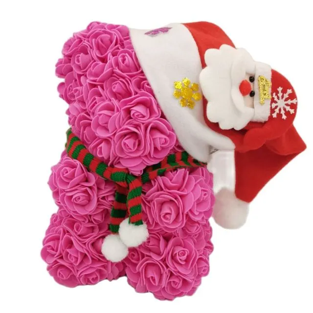 Rose Teddy Bear with Christmas Hat For Christmas Gift