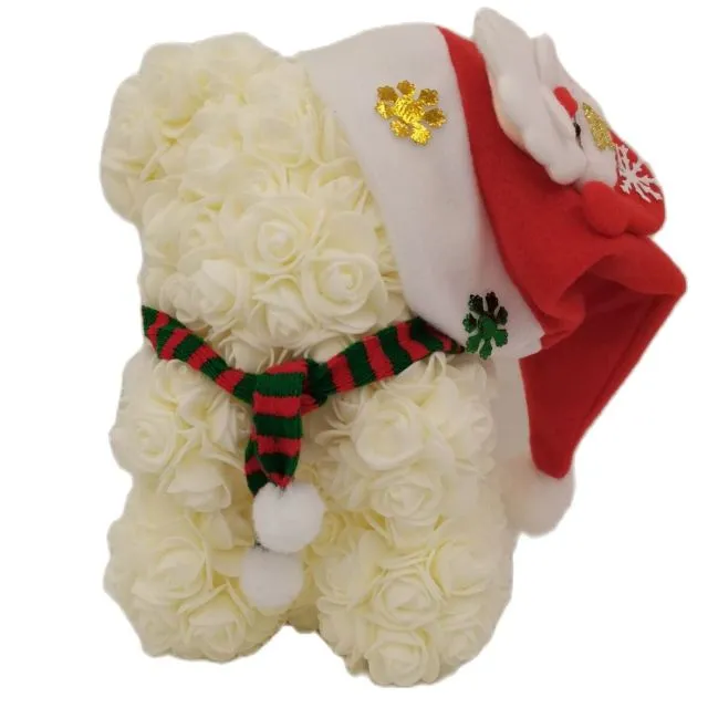 Rose Teddy Bear with Christmas Hat For Christmas Gift