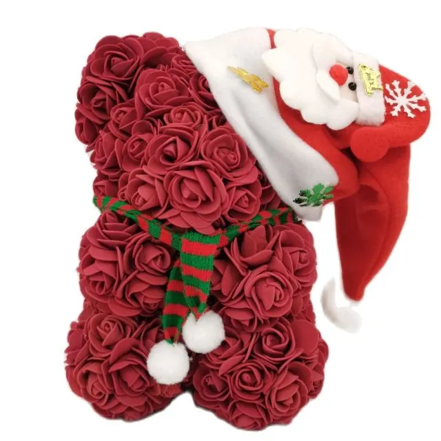 Rose Teddy Bear with Christmas Hat For Christmas Gift