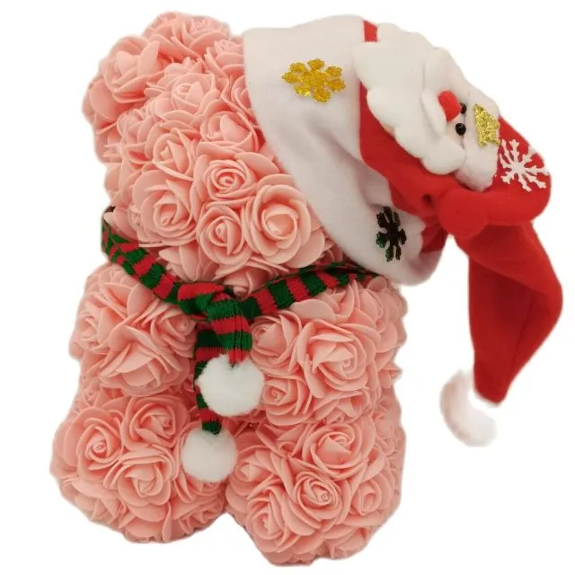 Rose Teddy Bear with Christmas Hat For Christmas Gift