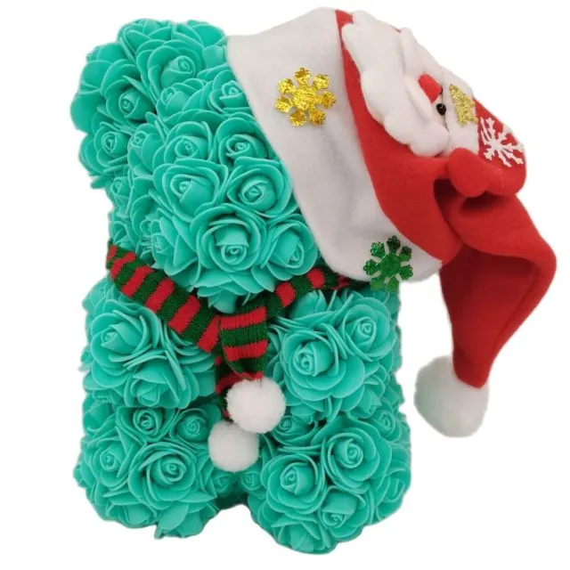 Rose Teddy Bear with Christmas Hat For Christmas Gift