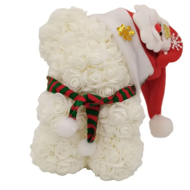 Rose Teddy Bear with Christmas Hat For Christmas Gift