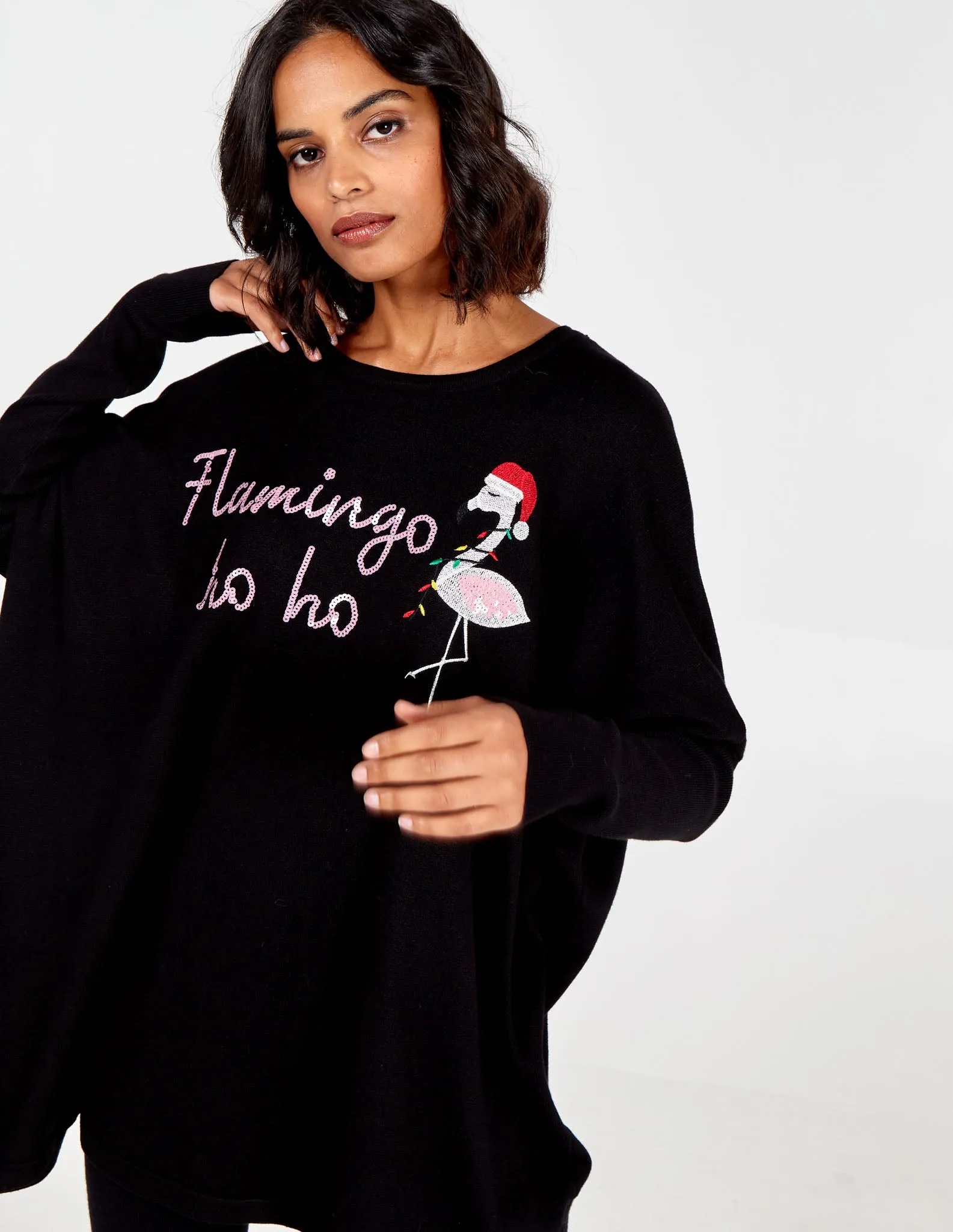 Sequin Flamingo Ho Ho Jumper